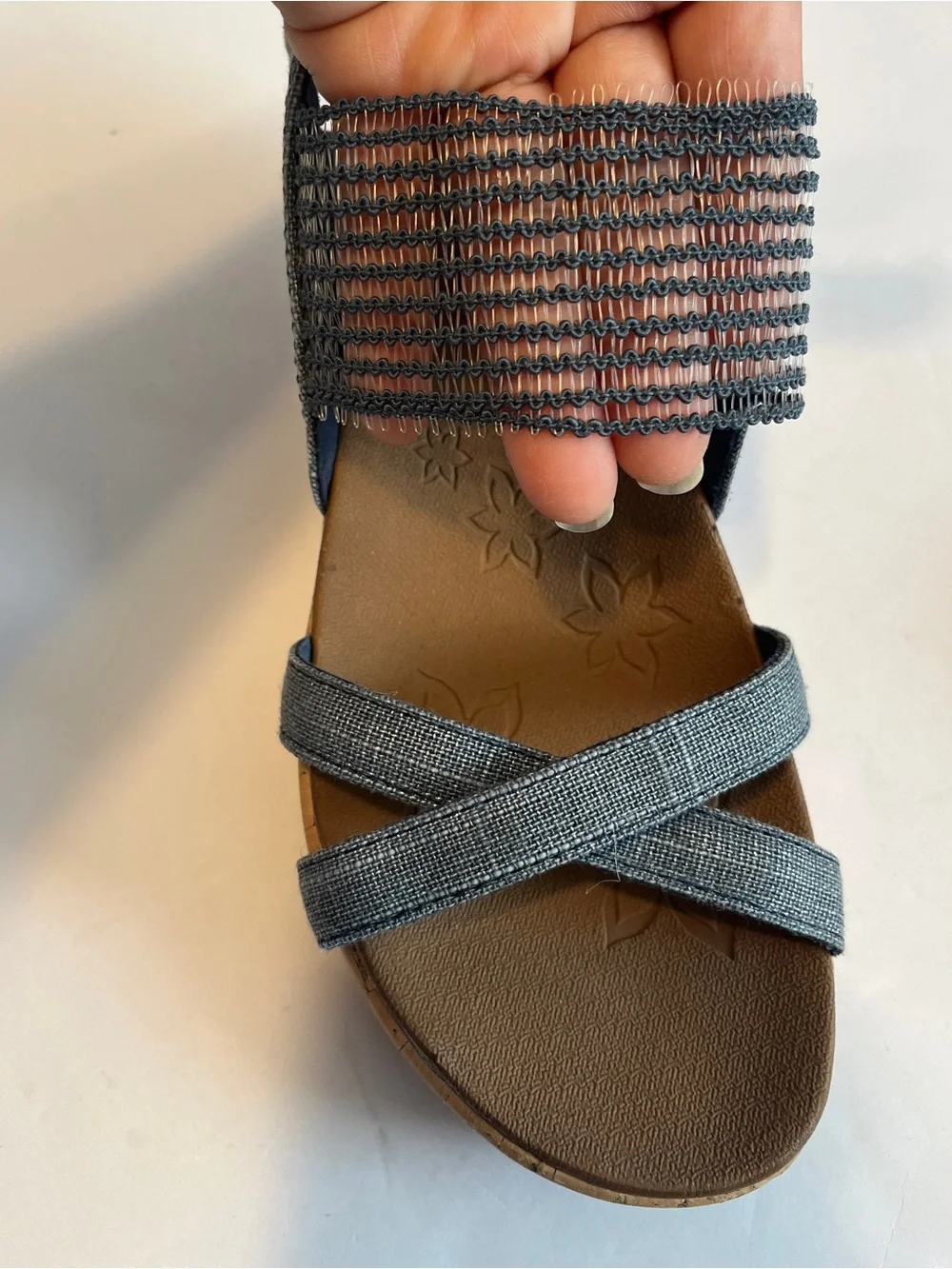 Skechers luxe Foam Comfort Stretch Blue Wedge Sandal for Women’s size 7 casual